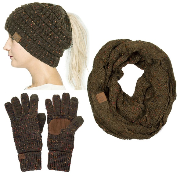 C.C 3pc Confetti Pony Beanie Gloves Scarves Set